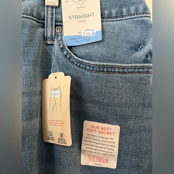 New Saint John’s Bay Mid-Rise Straight Leg Secretly Slender Jeans Sz 20W Short - Picture 3 of 5